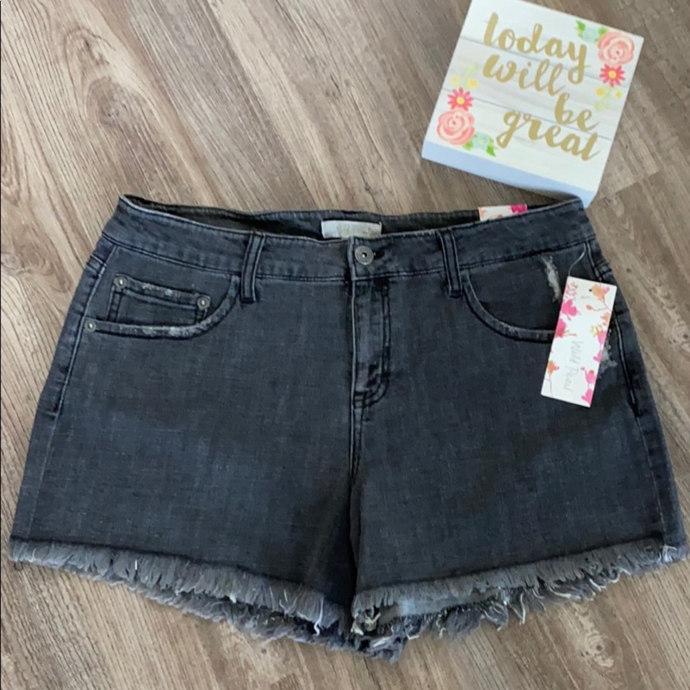 New! Wild Pearl Low Rise Denim Fringe Shorts